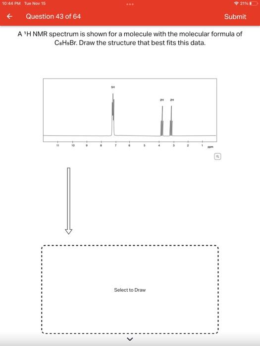 Solved A H Nmr Spectrum Is Shown For A Molecule With The Chegg