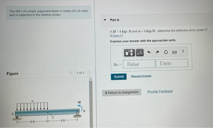 Solved The W8 X 24 Simply Supported Beam Is Made Of A 36 Chegg