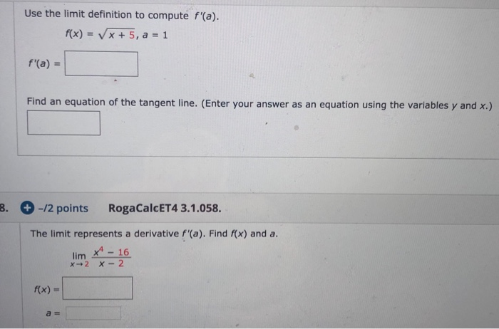 Solved Use The Limit Definition To Compute F A F X X Chegg