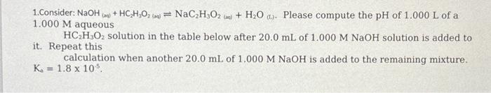 Solved M Aqueous Hc H O Solution In The Table Below Chegg