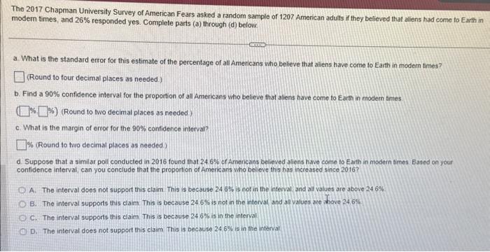 Solved The 2017 Chapman University Survey Of American Fears Chegg