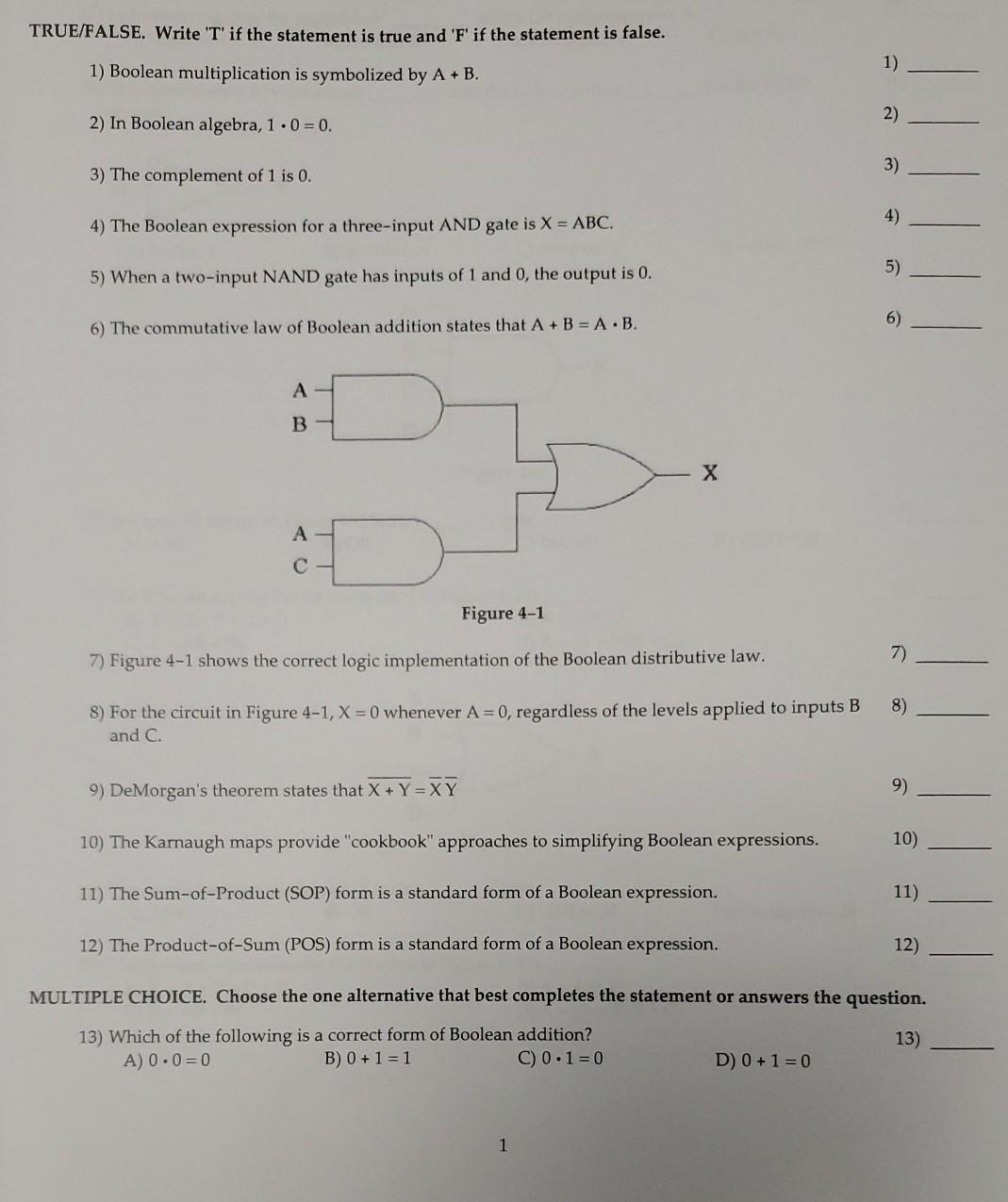 Solved TRUE FALSE Write T If The Statement Is True And Chegg