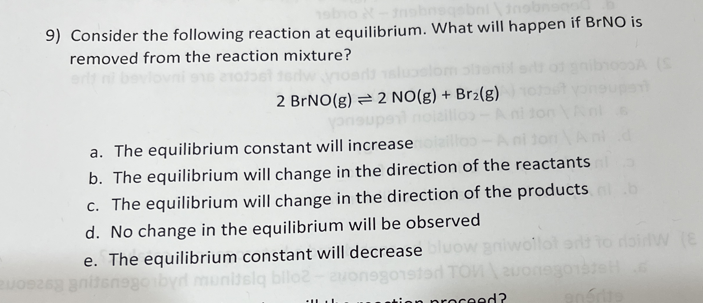 Solved Consider The Following Reaction At Equilibrium What Chegg