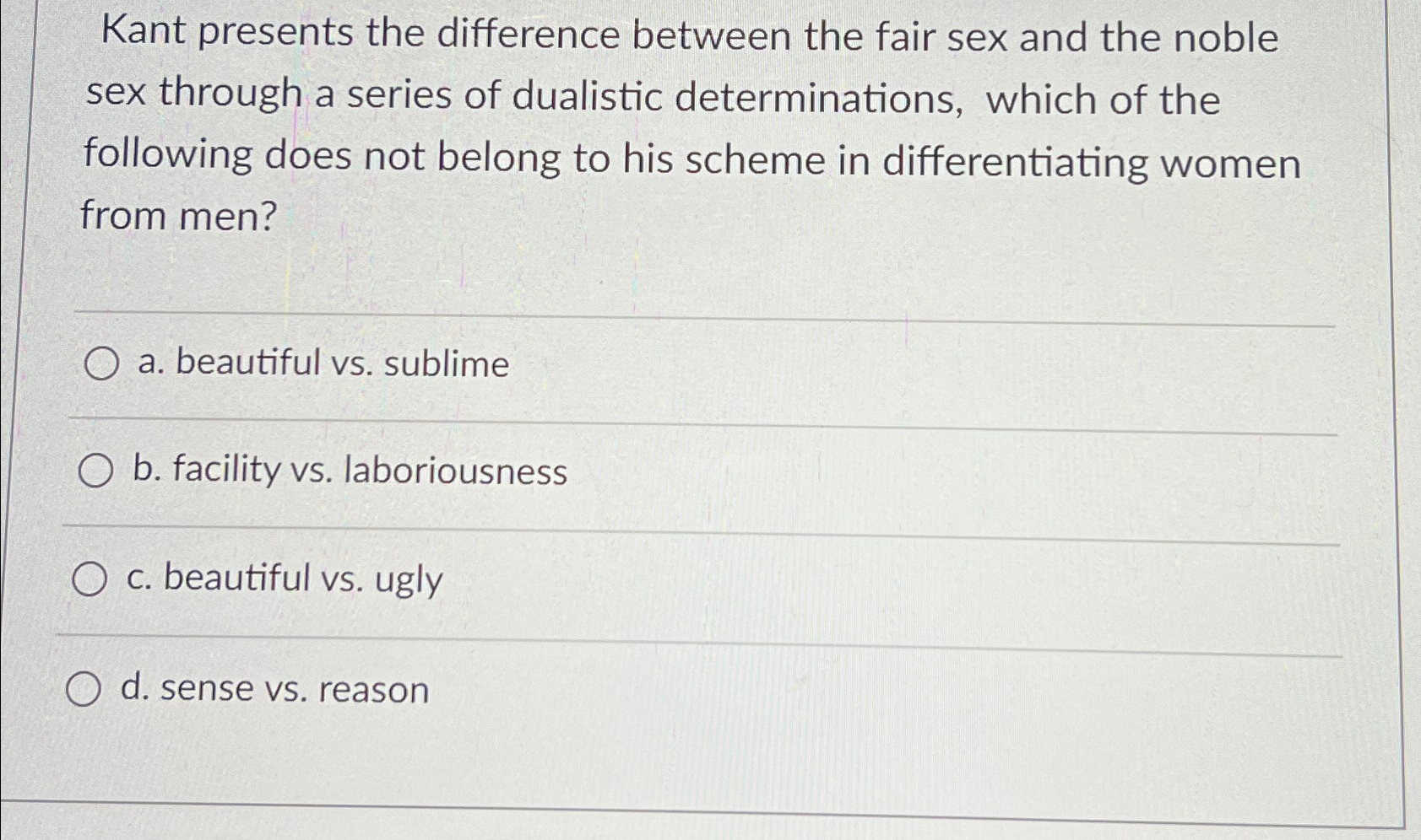 Solved Kant Presents The Difference Between The Fair Sex And Chegg