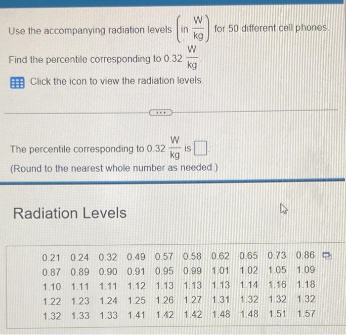 Solved Use The Accompanying Radiation Levels In Kgw For Chegg