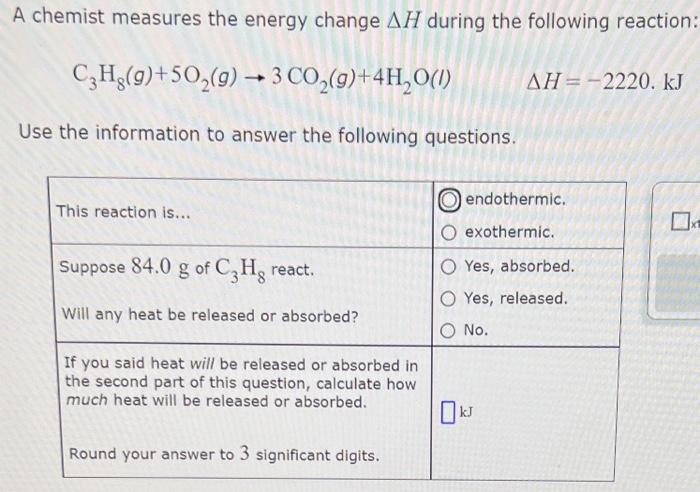 Solved A chemist measures the energy change ΔH during the Chegg