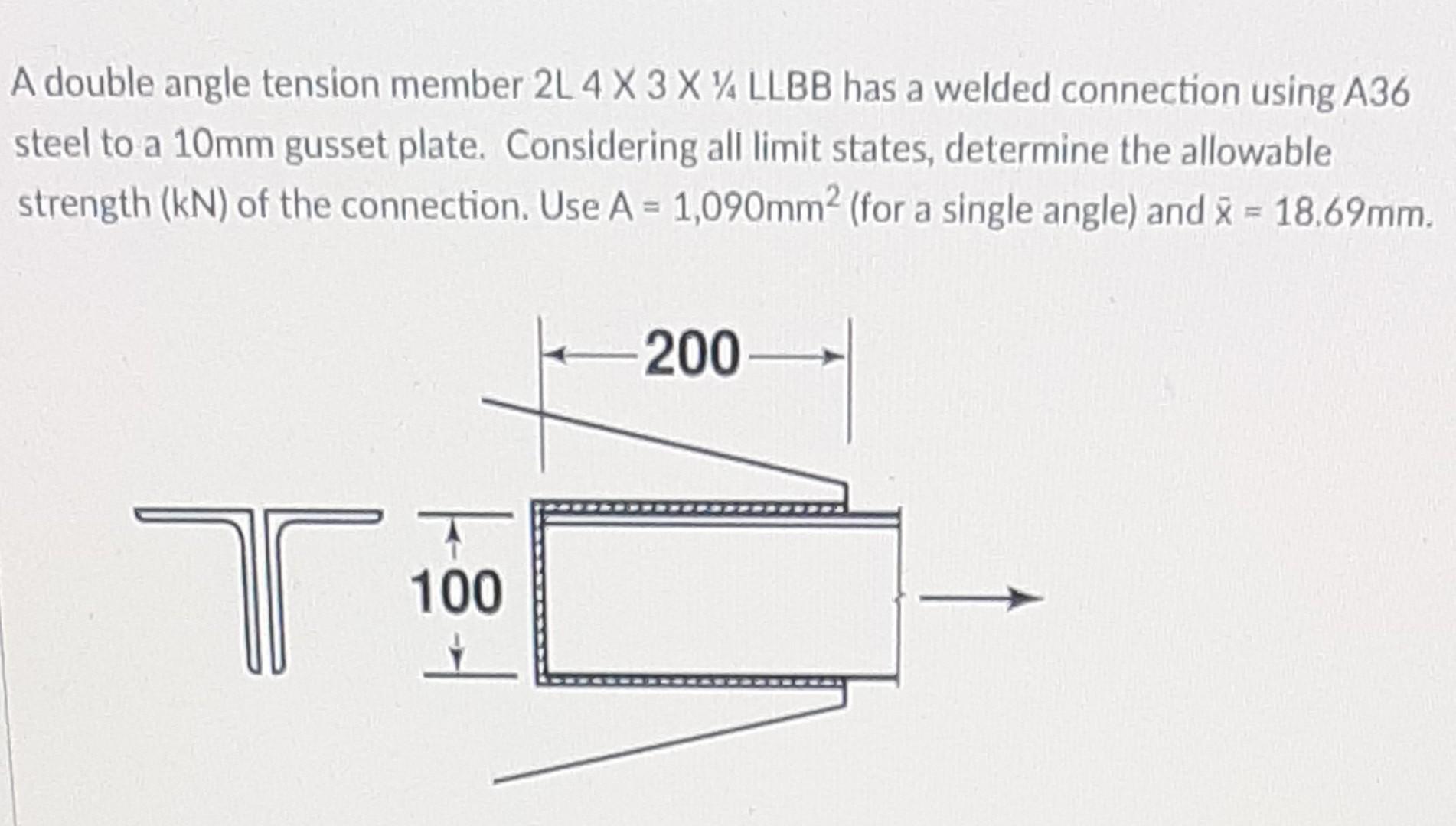 Solved A Double Angle Tension Member 2L 4 X 3 X 7 LLBB Has A Chegg