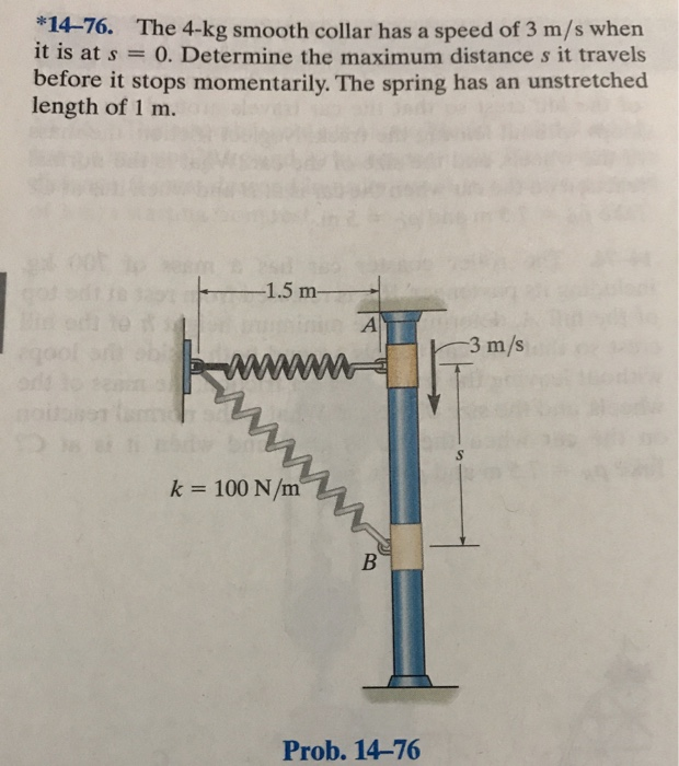 Solved 1476 The 4 Kg Smooth Collar Has A Speed Of 3 M S Chegg