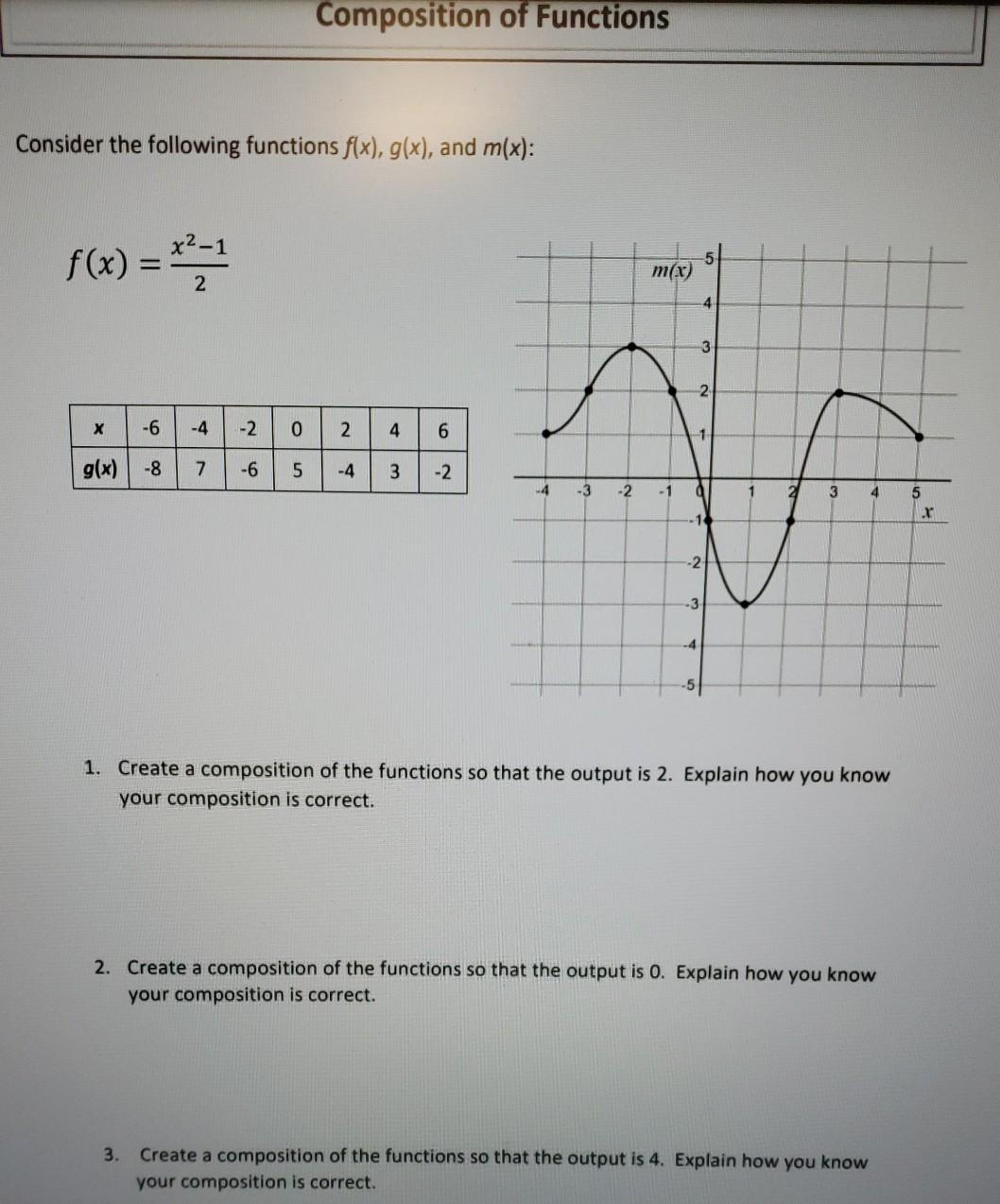 Solved Composition Of Functions Consider The Following Chegg