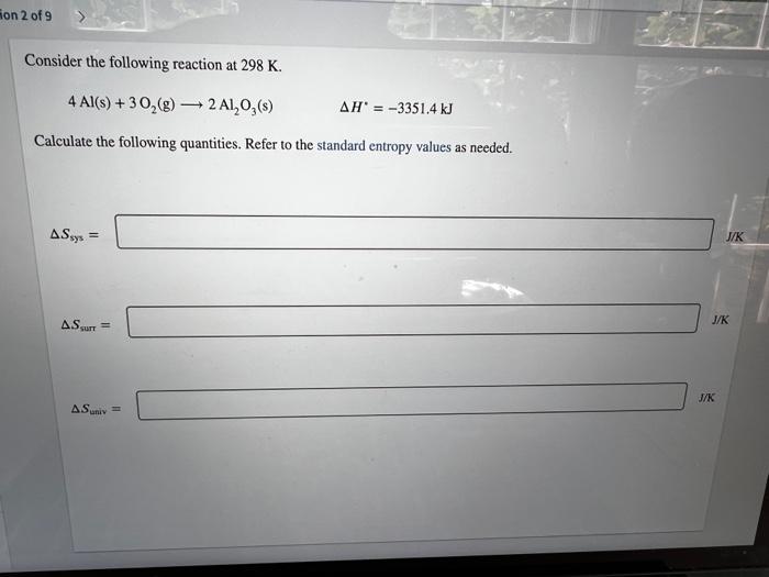 Solved Consider The Following Reaction At K Al S O Chegg