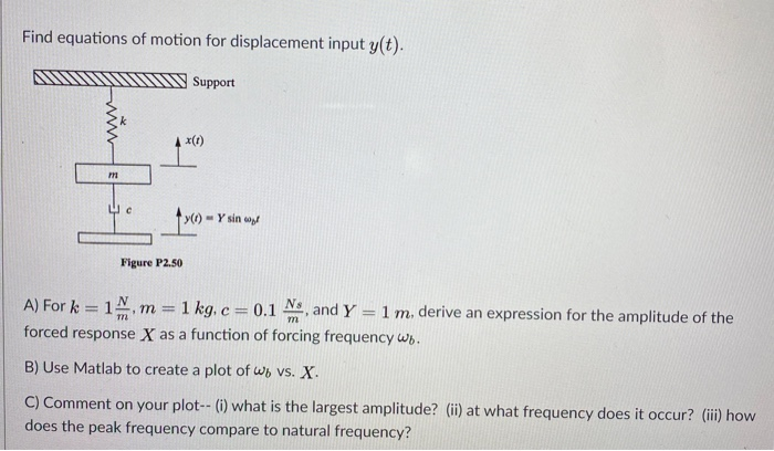 Solved Find Equations Of Motion For Displacement Input Y T Chegg