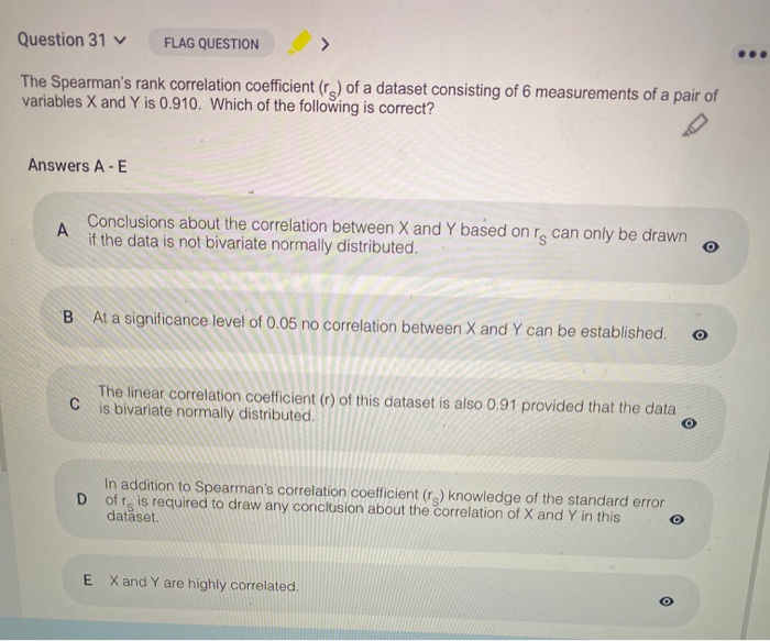 Solved Question 31 FLAG QUESTION The Spearman S Rank Chegg