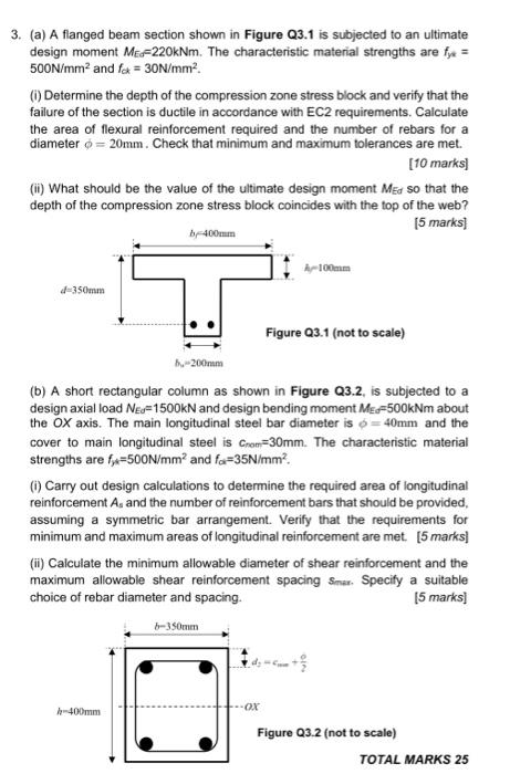 Solved A A Flanged Beam Section Shown In Figure Is Chegg