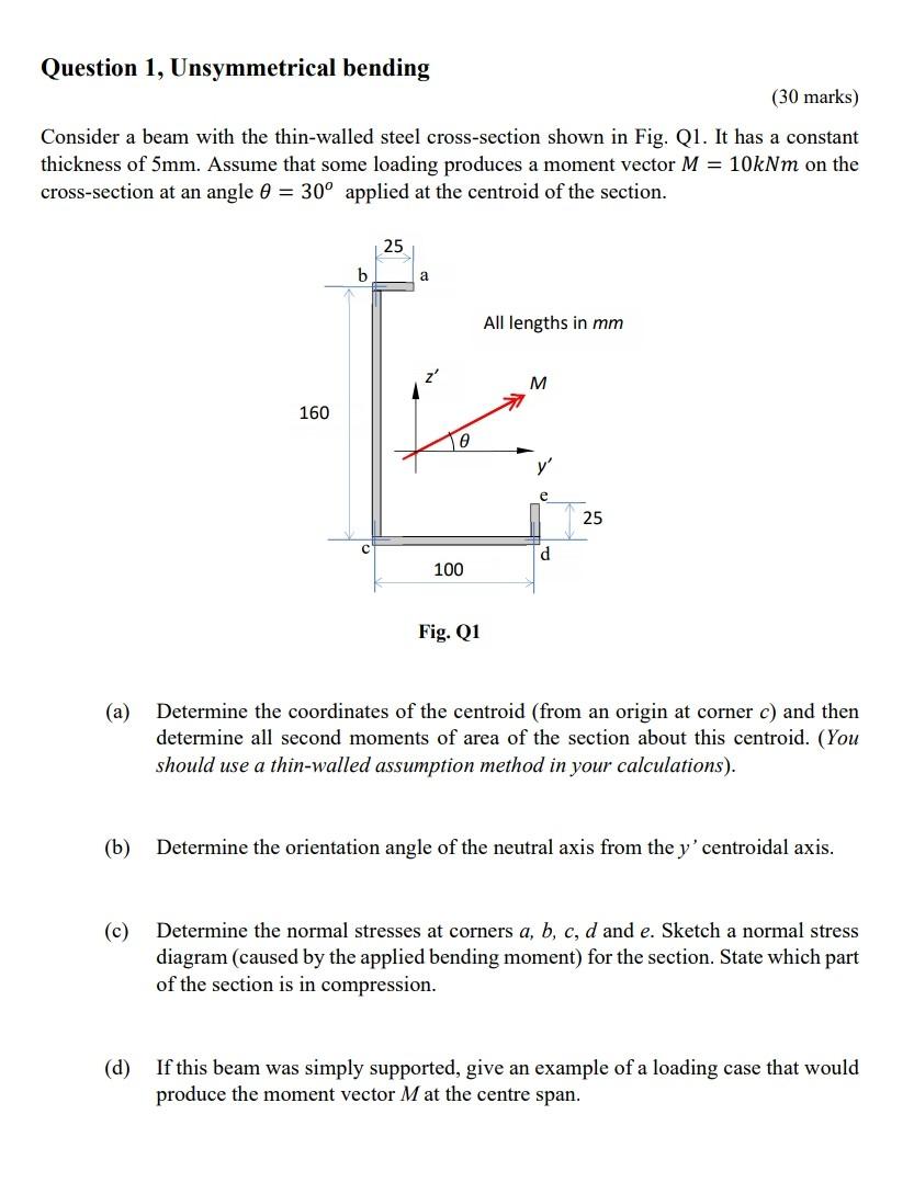 Solved Question 1 Unsymmetrical Bending 30 Marks Consider Chegg