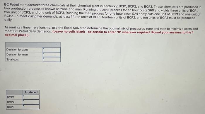 Solved Bc Petrol Manufactures Three Chemicals At Their Chegg