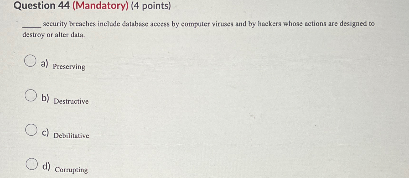 Solved Question 44 Mandatory 4 Points Security Breaches Chegg