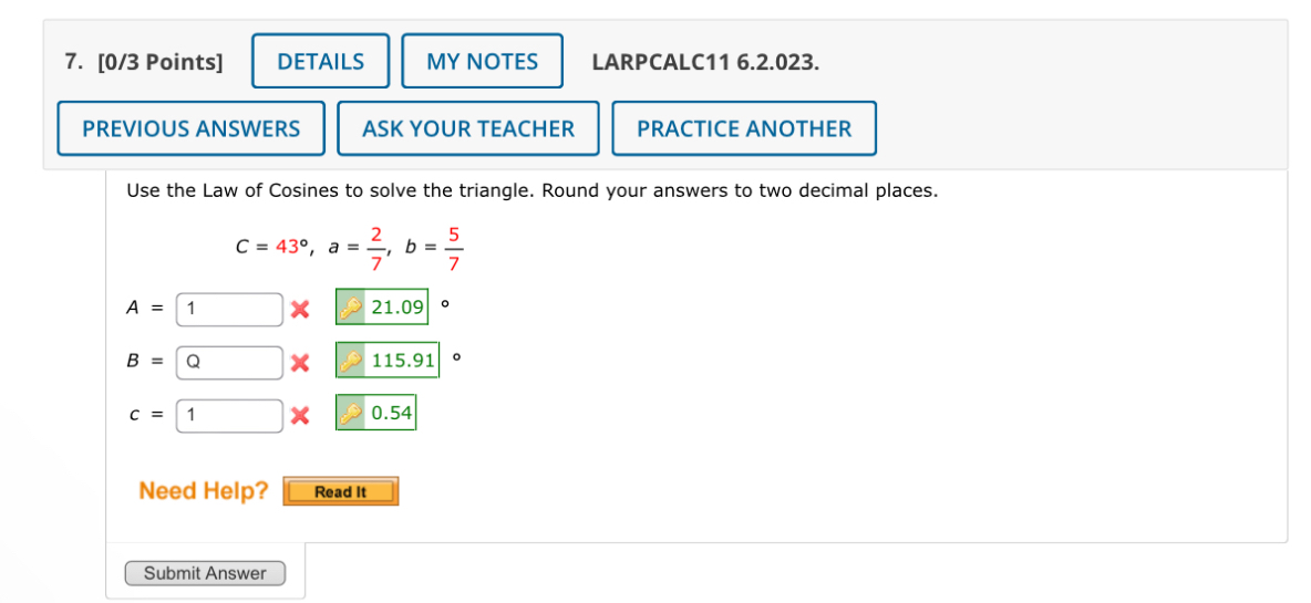 Solved 0 3 Points LARPCALC11 6 2 023 Use The Law Of Chegg