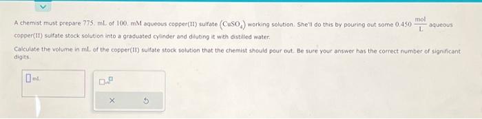 Solved A Chemist Must Prepare 775 ML Of 100 MM Aqueous Chegg