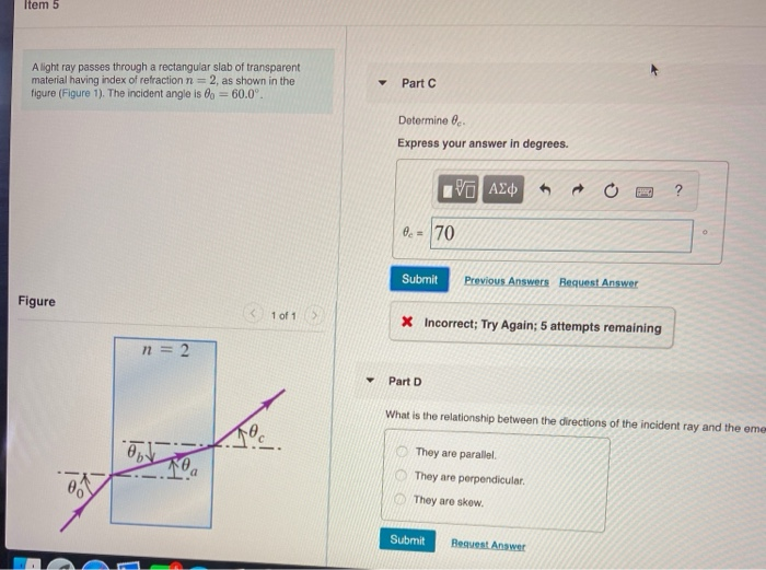 Solved Item A Light Ray Passes Through A Rectangular Slab Chegg