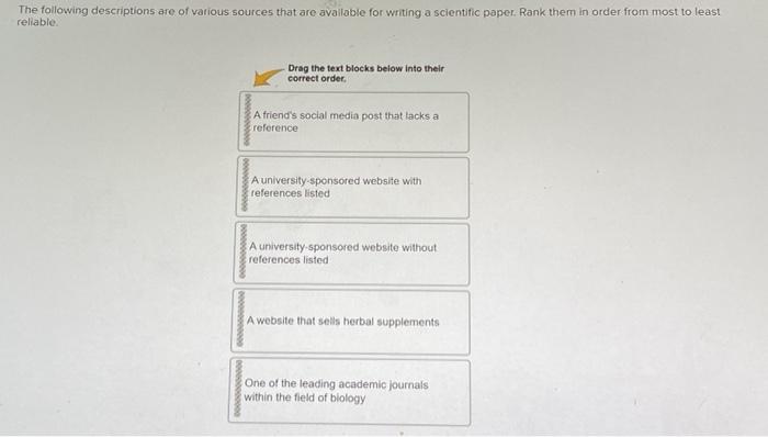 Solved The Following Descriptions Are Of Various Sources Chegg