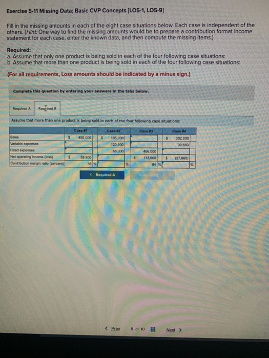 Solved Exercise 5 11 Missing Data Basic CVP Concepts Chegg