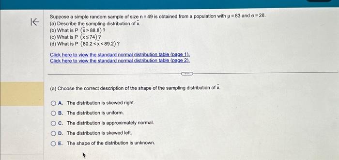 Suppose A Simple Random Sample Of Size N Chegg