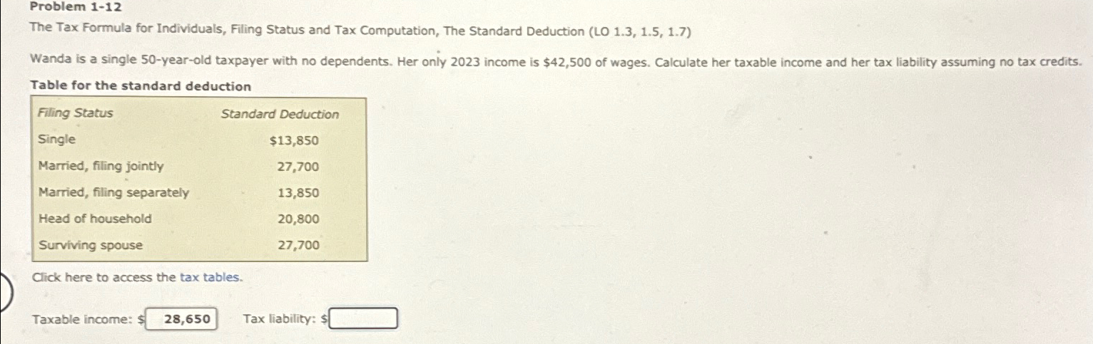 Solved Problem 1 12The Tax Formula For Individuals Filing Chegg