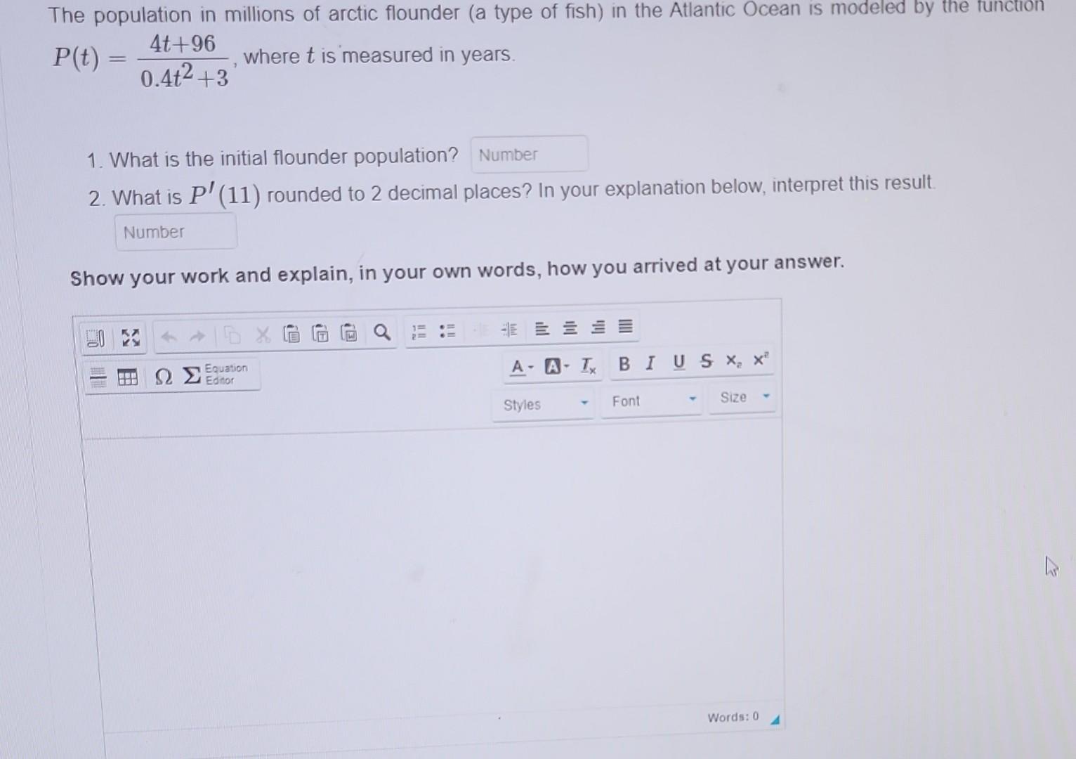 Solved The Population In Millions Of Arctic Flounder A Type Chegg