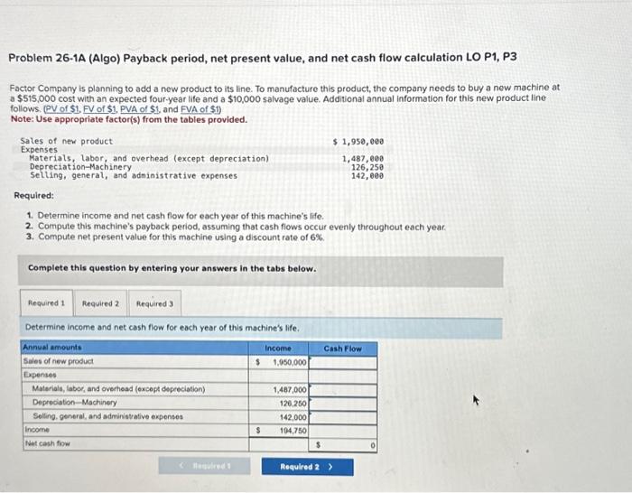 Solved Problem A Algo Payback Period Net Present Chegg