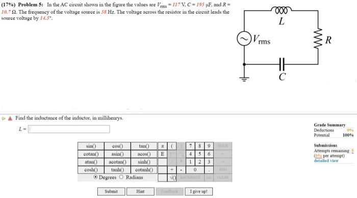 Solved 17 Problem 5 In The AC Circuit Shown In The Chegg