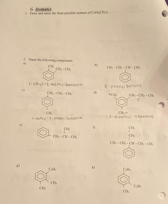 Solved G Aromatics Draw And Name The Three Possible Chegg