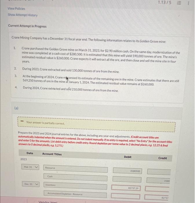 Solved Crane Mining Company Has A December 31 Fiscal Year Chegg