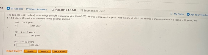 Solved 35 0 1 Points Previous Answers LarApCalc 10 4 3 047 Chegg