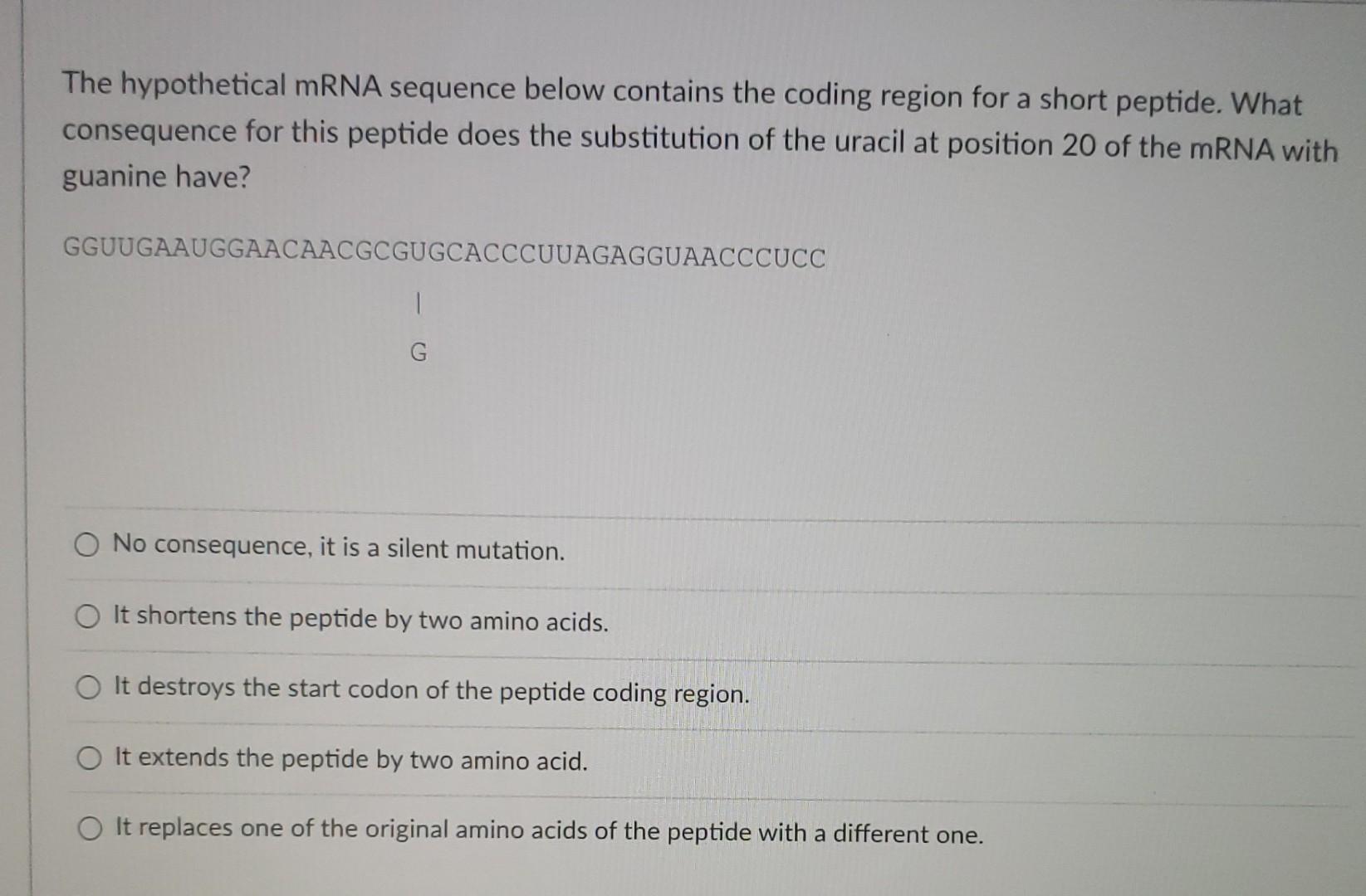 Solved The Hypothetical Mrna Sequence Below Contains The Chegg