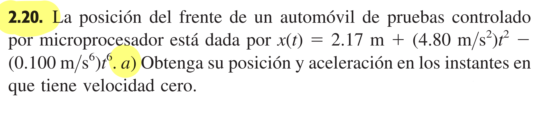 Solved 2 20 La posición del frente de un automóvil de Chegg