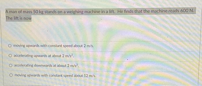 Solved A Man Of Mass Kg Stands On A Weighing Machine In A Chegg