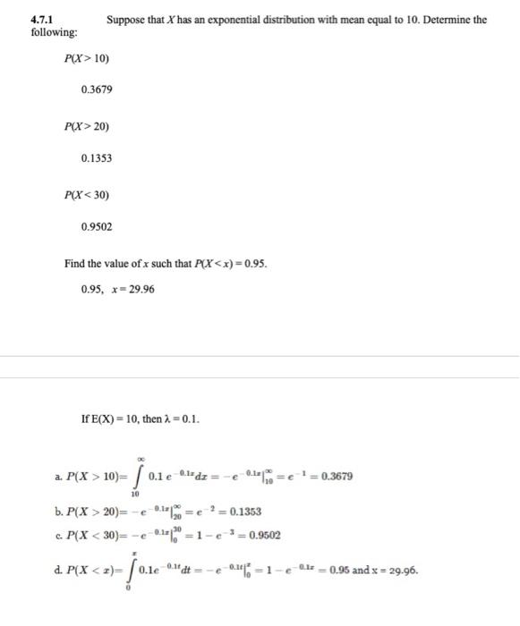 Solved 4 7 1 Following Suppose That X Has An Exponential Chegg