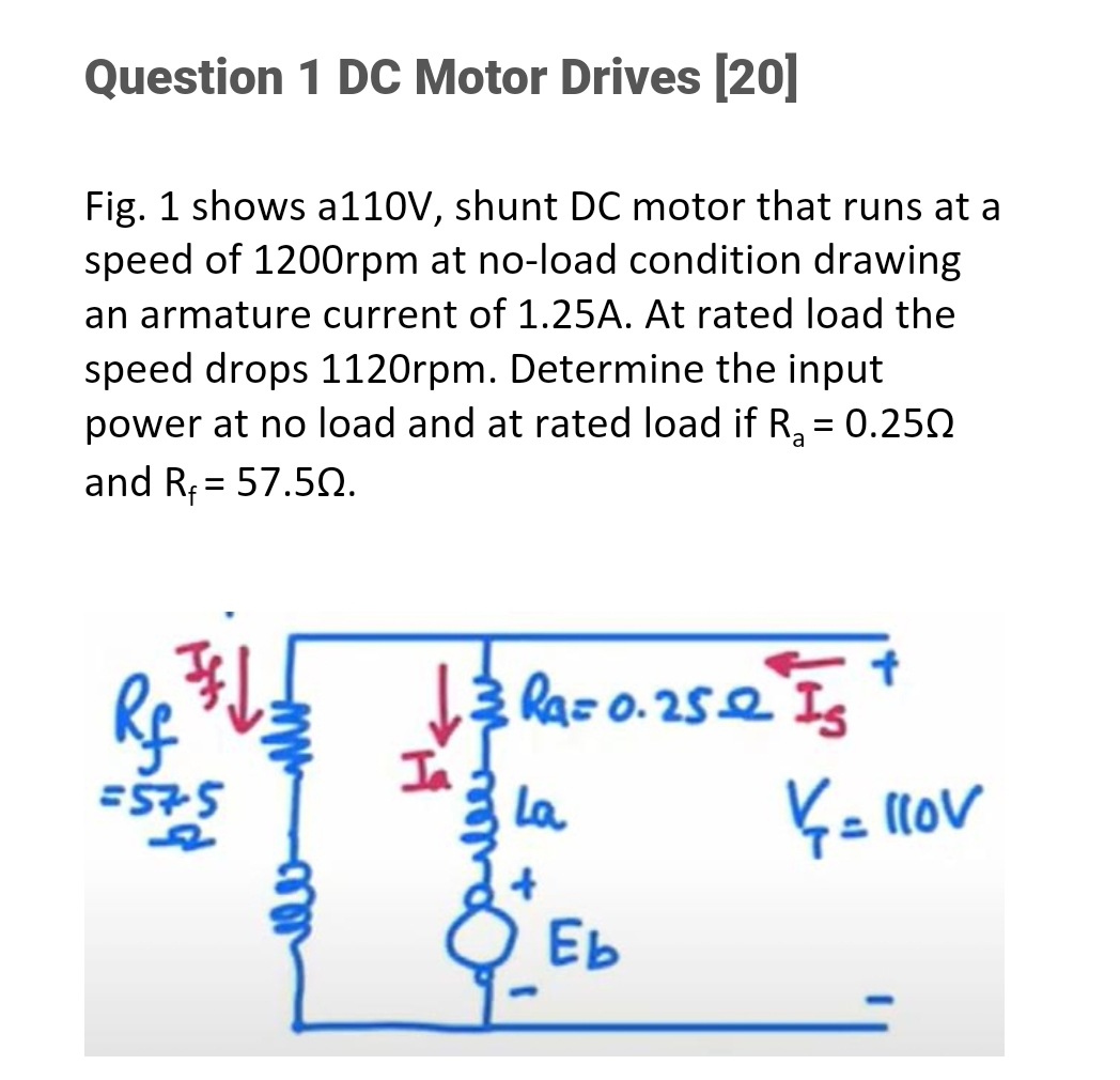 Solved Question 1 DC Motor Drives 20 Fig 1 Shows A110V Chegg