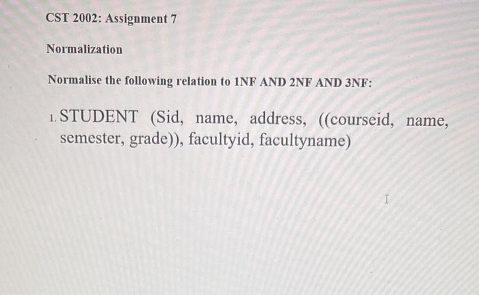 Solved Cst Assignment Normalization Normalise The Chegg