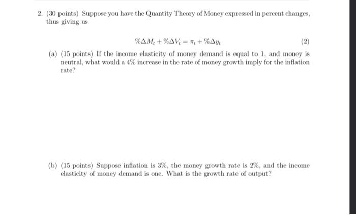 Solved Points Suppose You Have The Quantity Theory Chegg