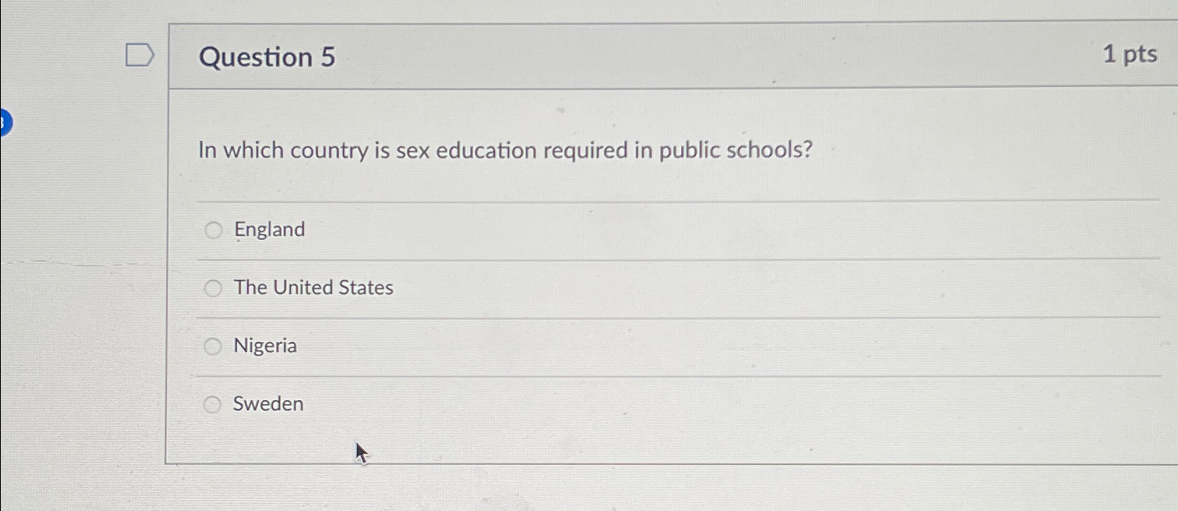 Solved Question 51ptsIn Which Country Is Sex Education Chegg