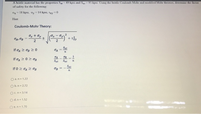 Solved A Brittle Material Has The Properties Sat Kpsi And Chegg