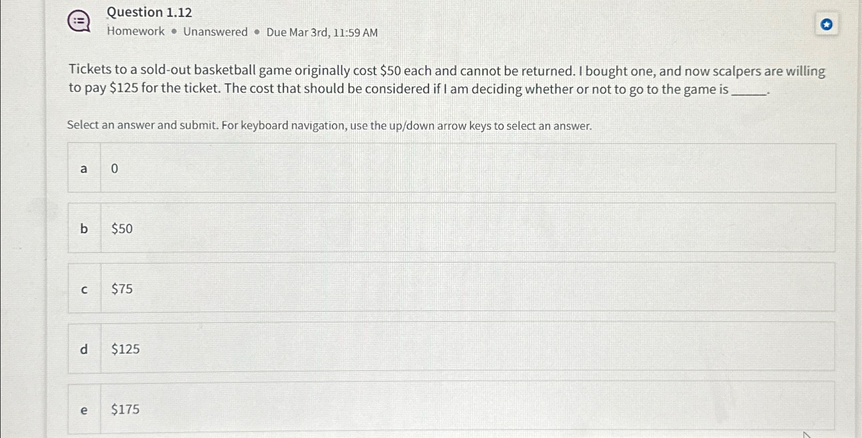 Solved Question 1 12Homework Unanswered Due Mar Chegg