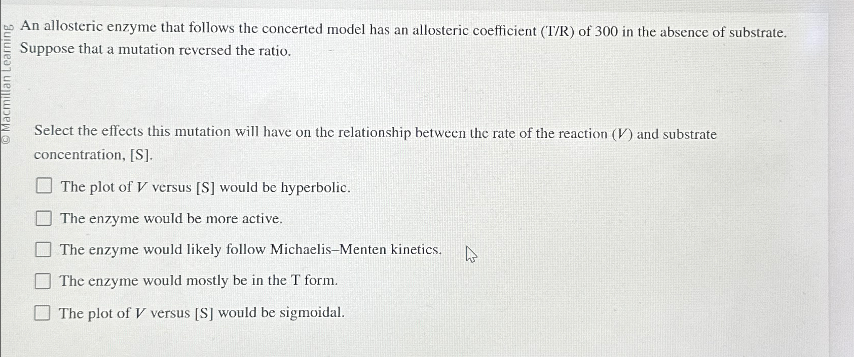 Solved An Allosteric Enzyme That Follows The Concerted Model Chegg