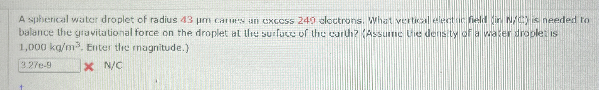 Solved A spherical water droplet of radius 43μm carries an Chegg