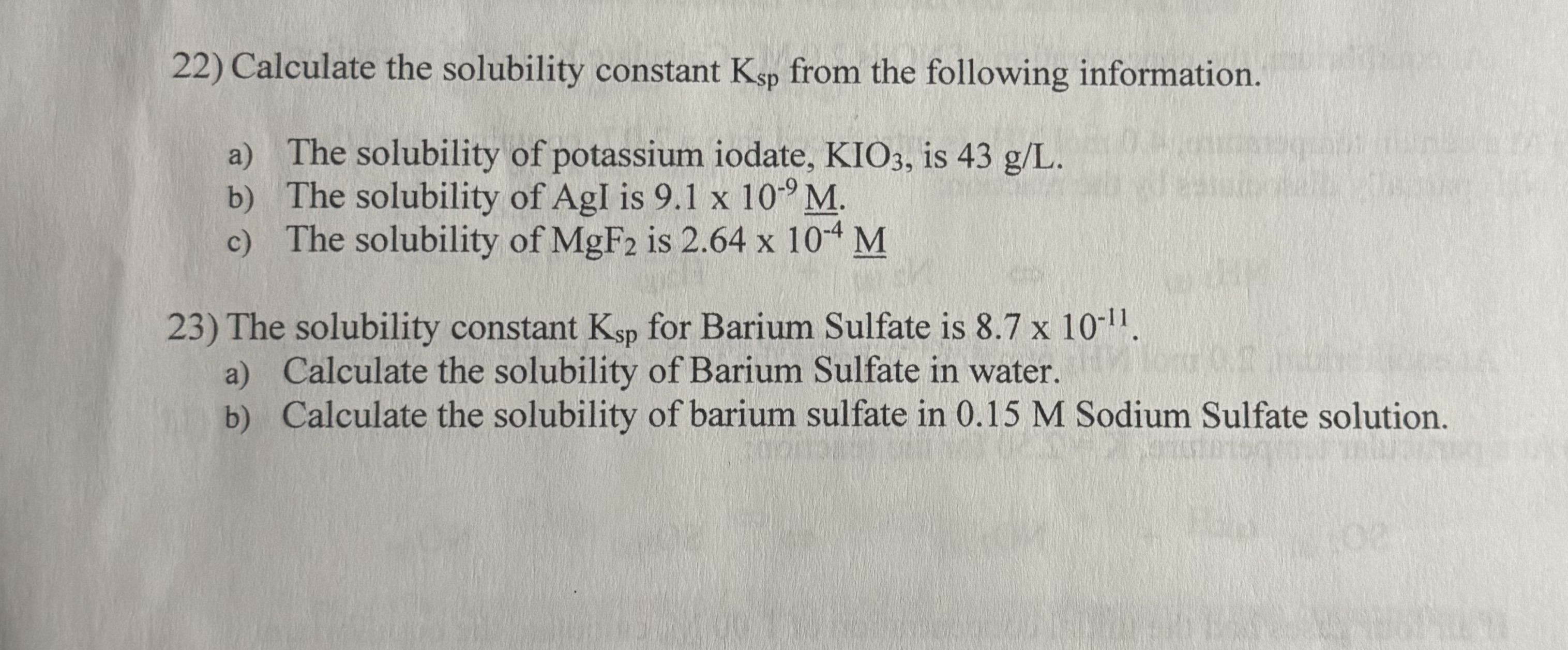 Solved Calculate The Solubility Constant Ksp From The Chegg