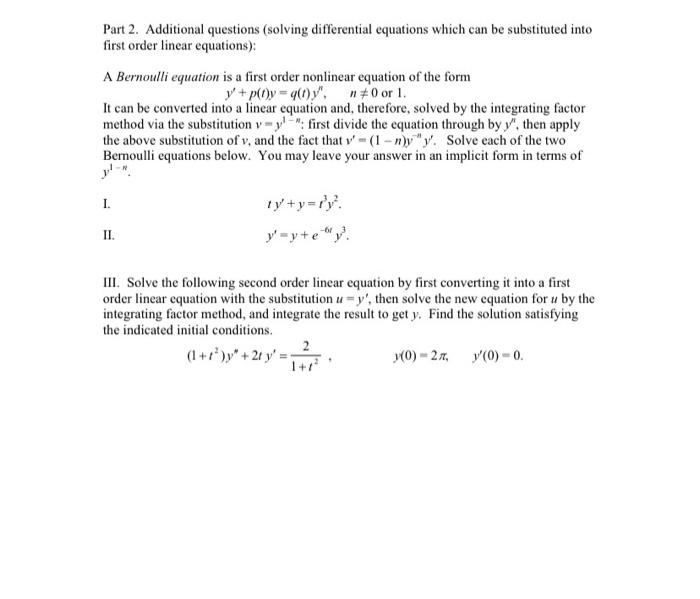 Solved Part Additional Questions Solving Differential Chegg