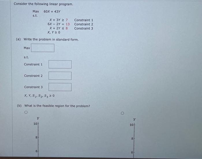 Solved Consider The Following Linear Program Max X Y Chegg