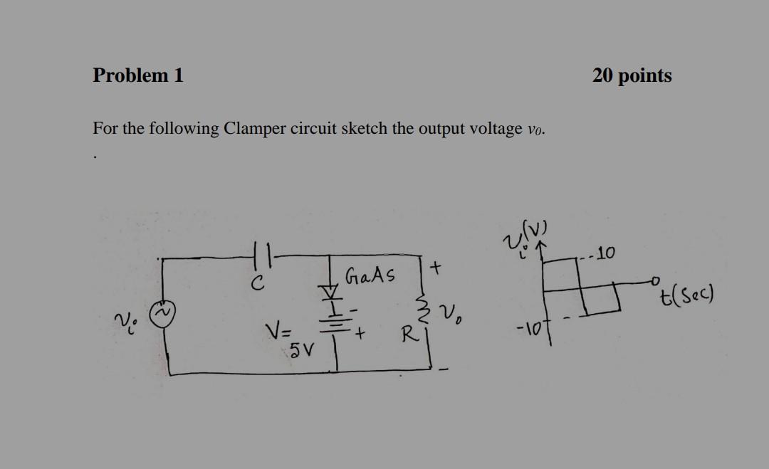 Solved Problem 1 20 Points For The Following Clamper Circuit Chegg