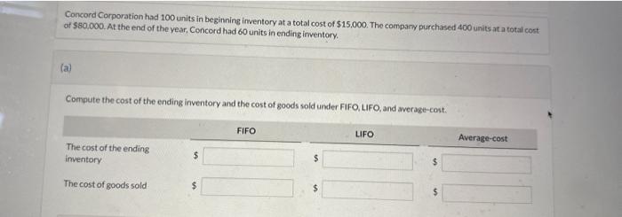 Solved Concord Corporation Had 100 Units In Beginning Chegg